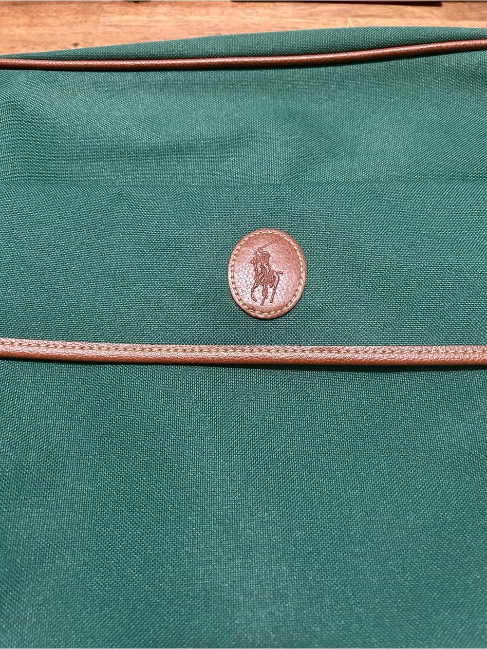 VINTAGE Polo by Ralph Lauren Green Canvas Messenger Bag with Brown Trim